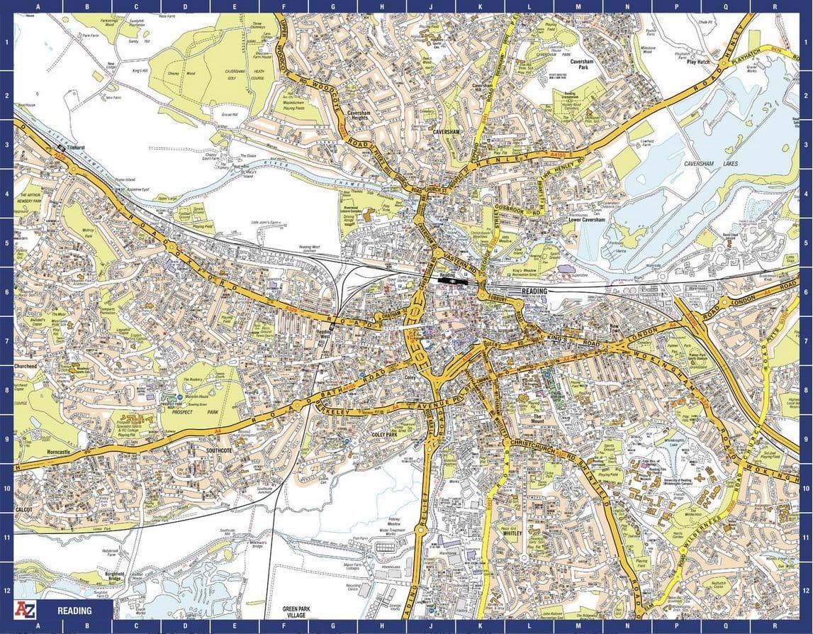 Reading City Centre A-Z Street Wall Map