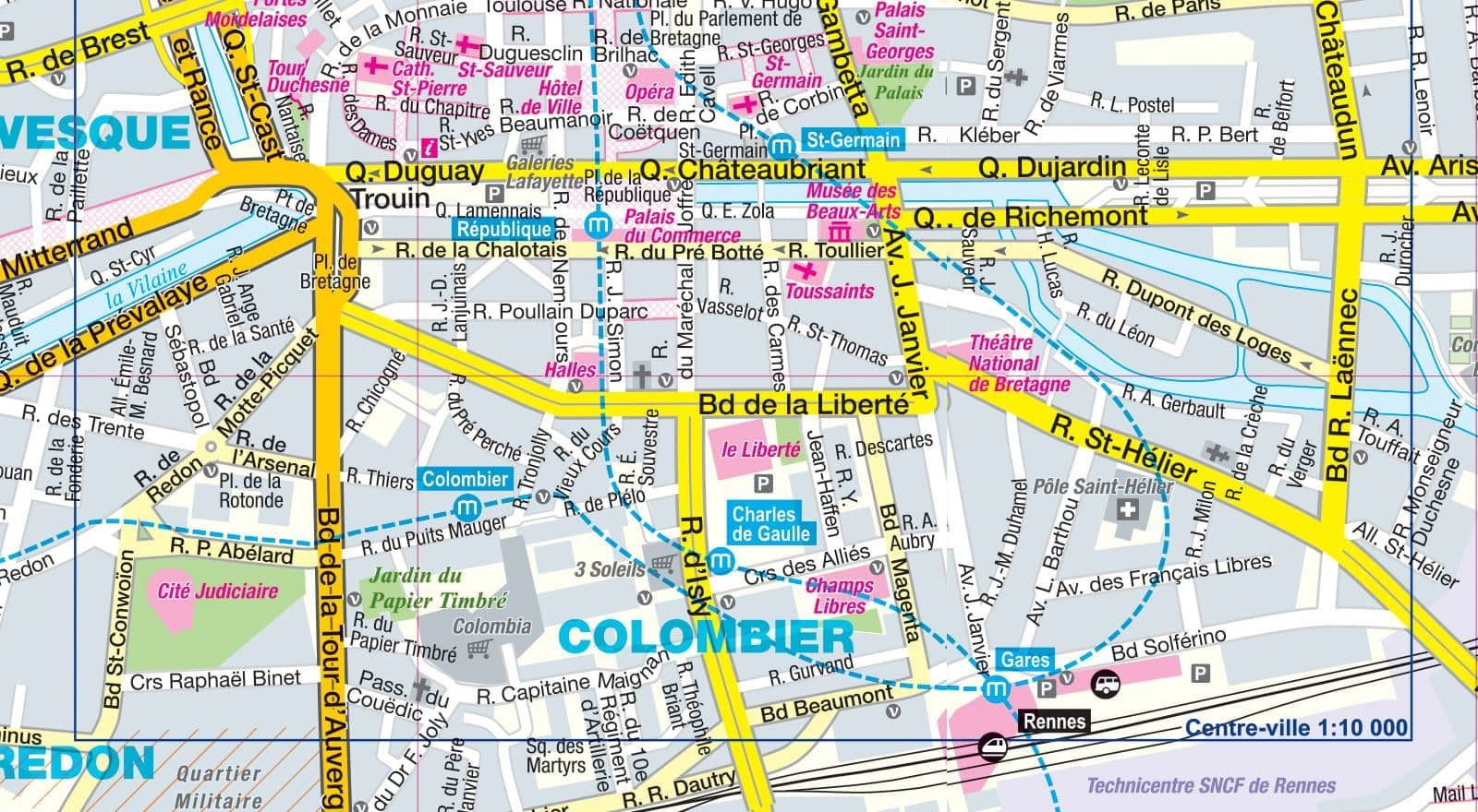 Rennes Street Map Pocket Size - Comfort Map