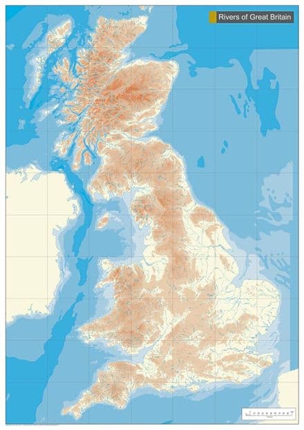 Rivers of Great Britain Wall Map - 73 x 106cm