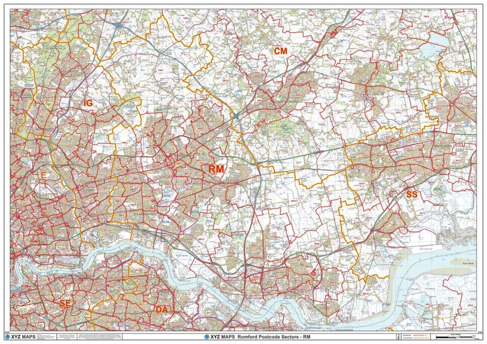 Rm12 Postcode Map Romford - RM - Postcode Sector Wall Map