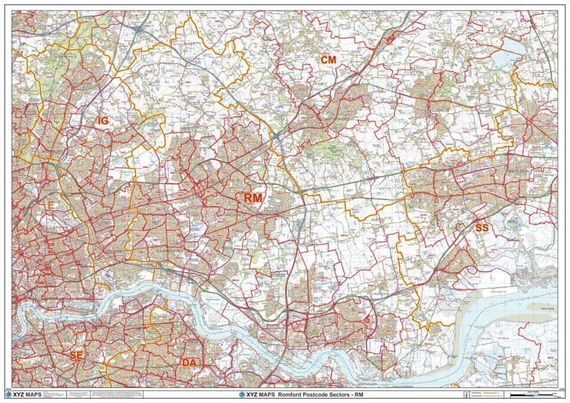 Romford - RM - Postcode Sector Wall Map