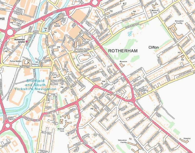 Rotherham Street Map (Alternate Version)