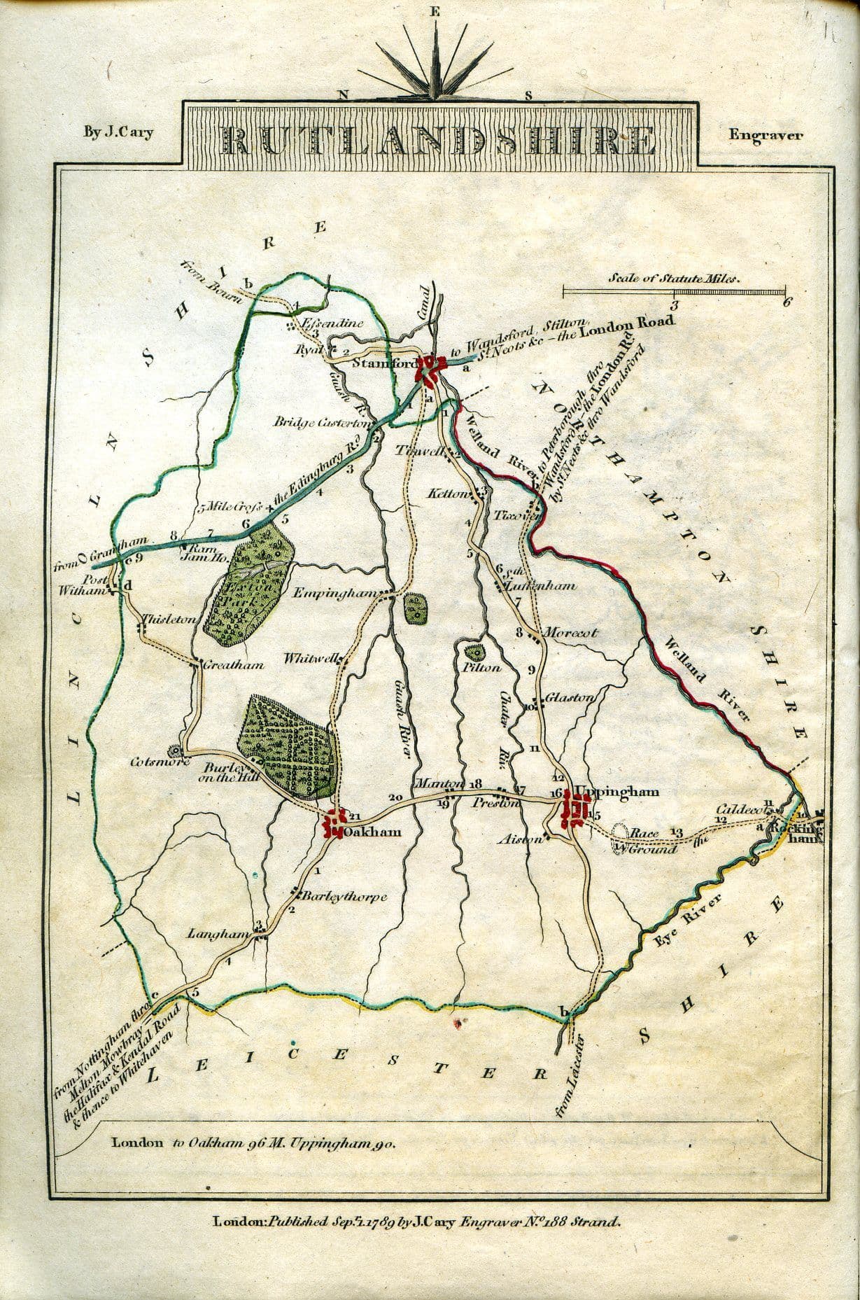 Rutlandshire County Map by John Cary 1790 - Reproduction
