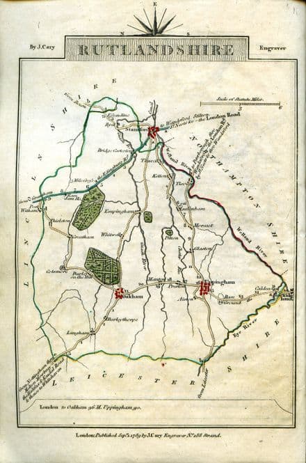 Rutlandshire County Map by John Cary 1790 - Reproduction