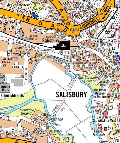 Salisbury City Centre AZ Street Wall Map