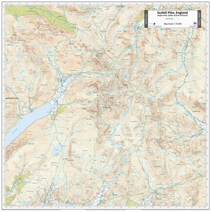 Scafell Pike Mountain Map - 1:15,000 - Wall Map - The Map Centre Press