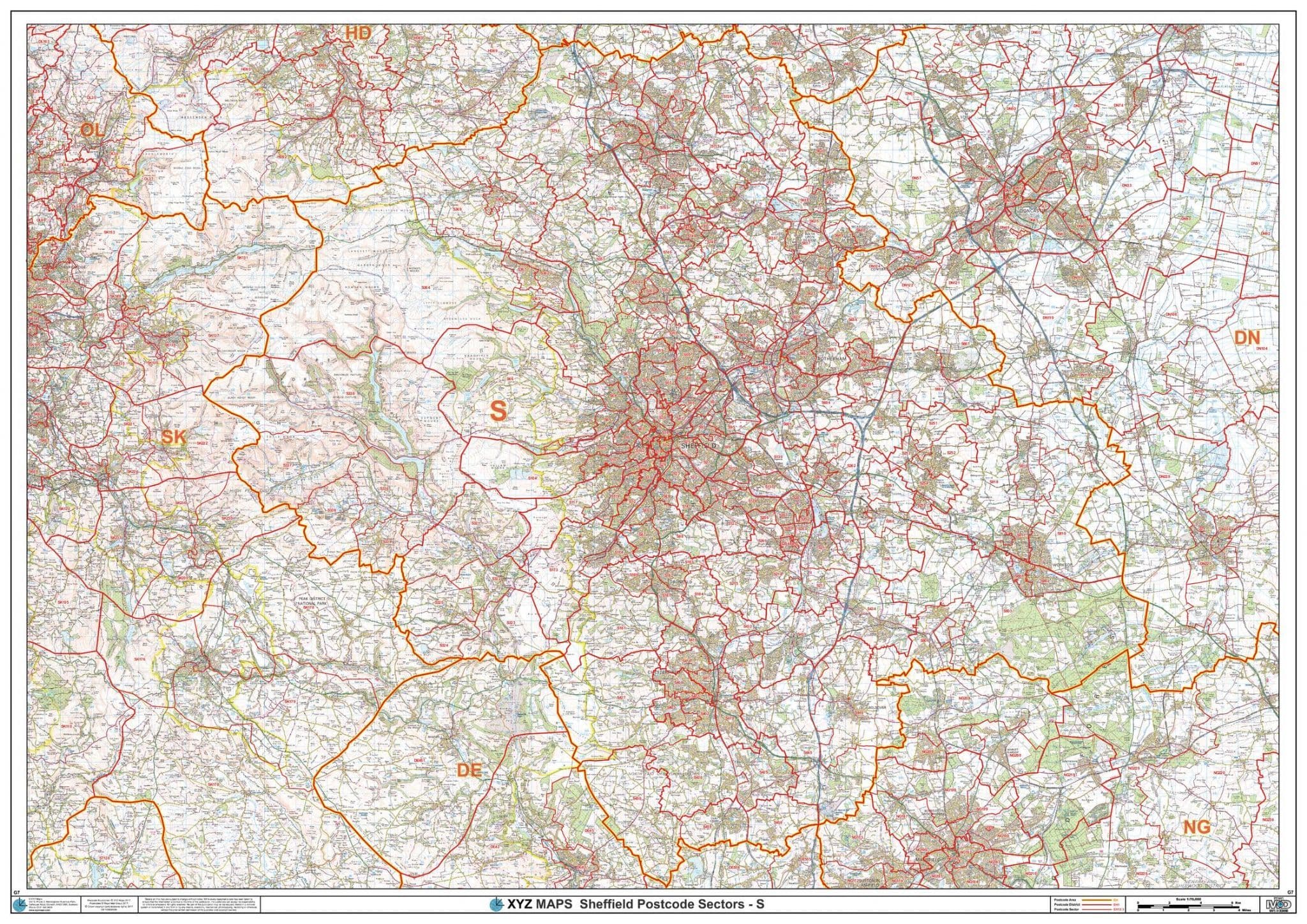 Sheffield - S - Postcode Sector Wall Map