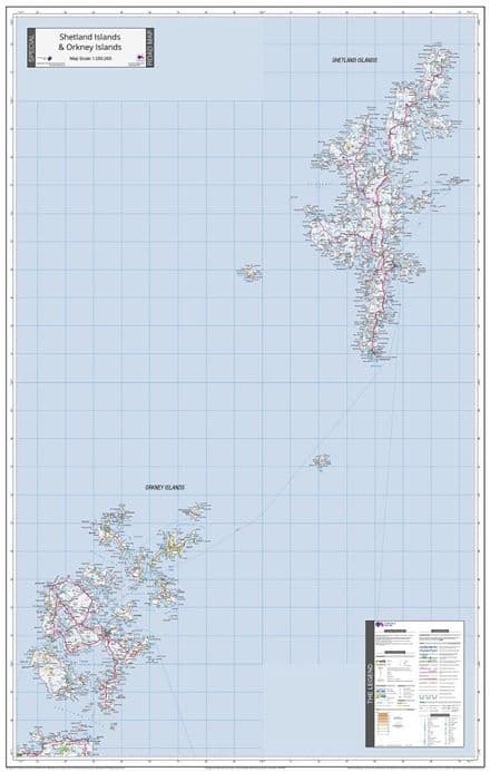 Shetland Islands & Orkney Islands - Special Road Map