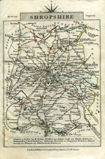 Shropshire County Map by John Cary 1790 - Reproduction