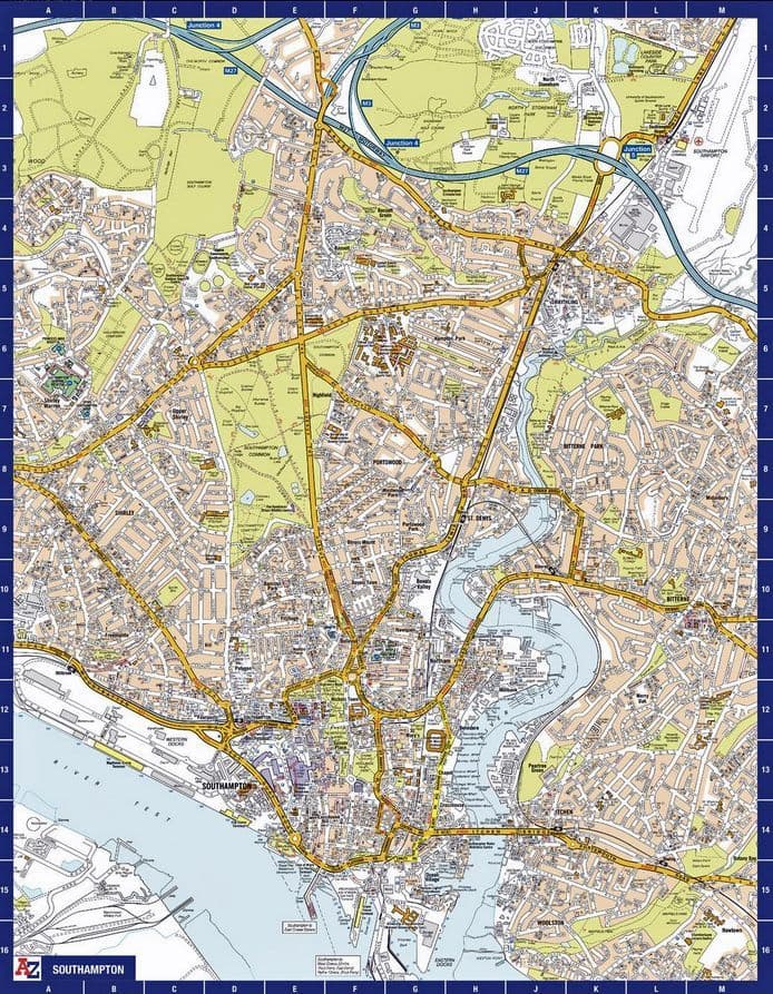Southampton City Centre A-Z Street Wall Map