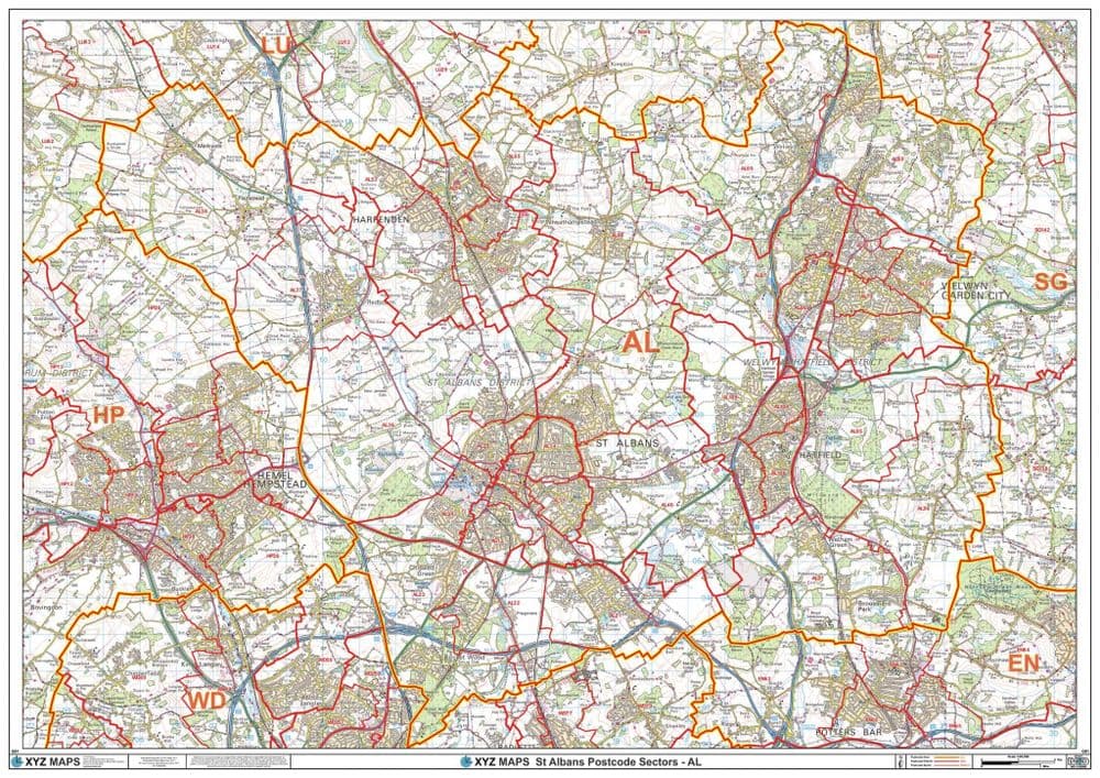 St Albans - AL - Postcode Sector Wall Map