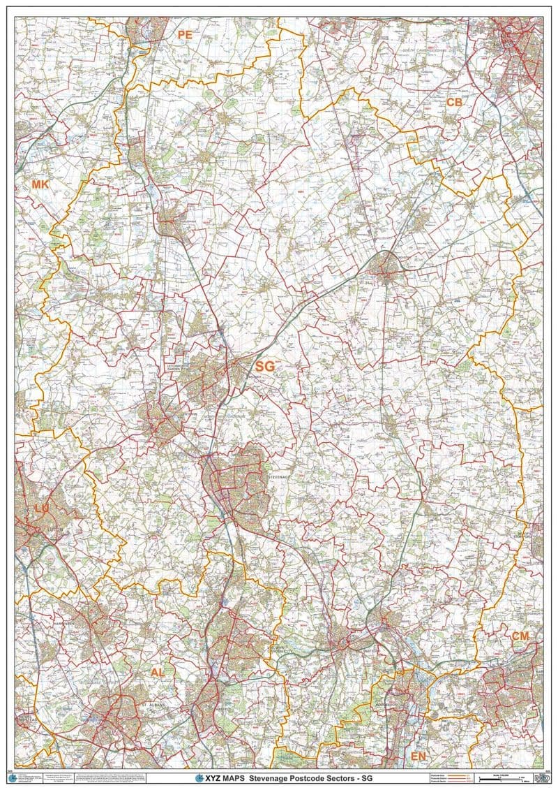 Stevenage - SG - Postcode Sector Wall Map