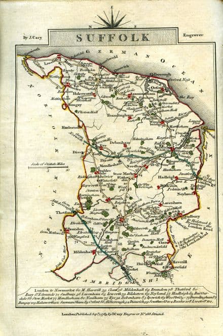 Suffolk County Map by John Cary 1790 - Reproduction