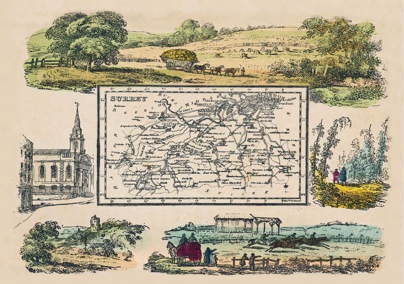 Surrey - by 'Reuben Ramble' - Reproduction County Map