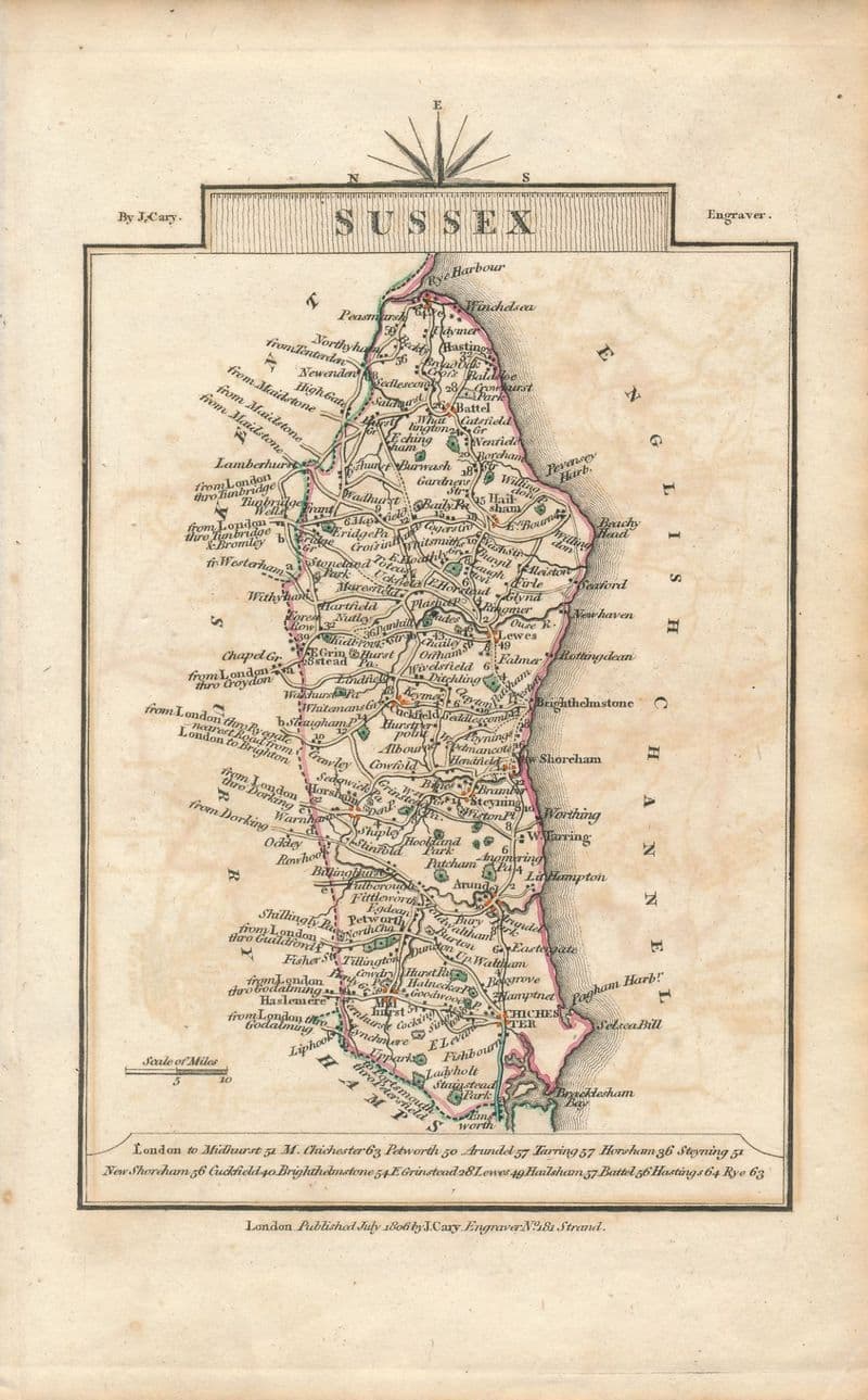 Sussex 1806 - John Cary - Original Map