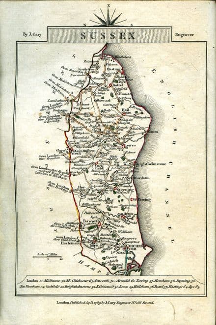 Sussex County Map by John Cary 1790 - Reproduction
