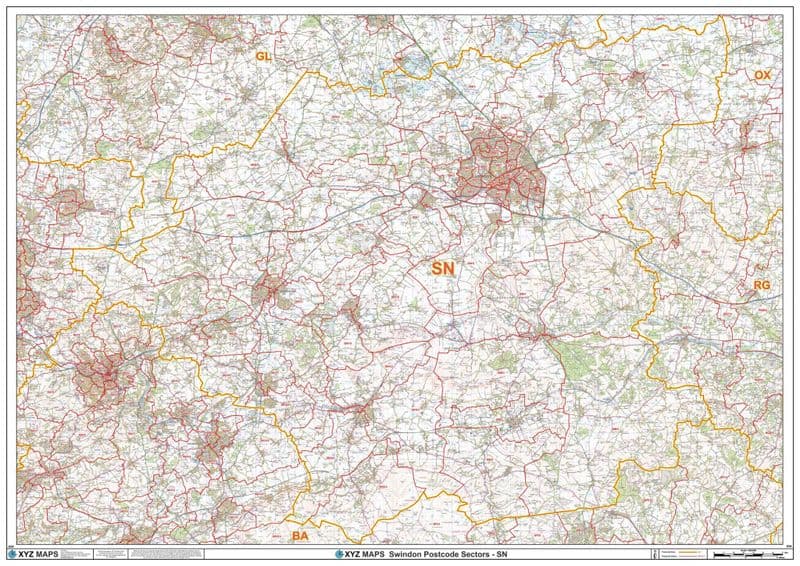 Swindon SN Postcode Sector Wall Map swindon-sn-postcode-sector-wall-map