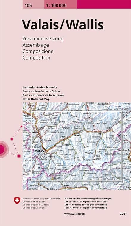 Swiss Survey 1:100,000 - 105 - Valais Wallis