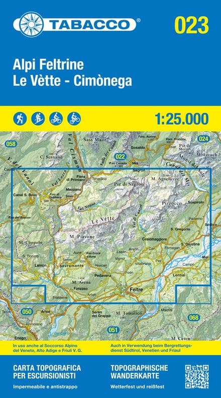 Tabacco 023 - Alpi Feltrine - Le Vtte - Cimnega