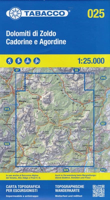 Tabacco 025 - Dolomiti di Zoldo, Cadorine e Agordine