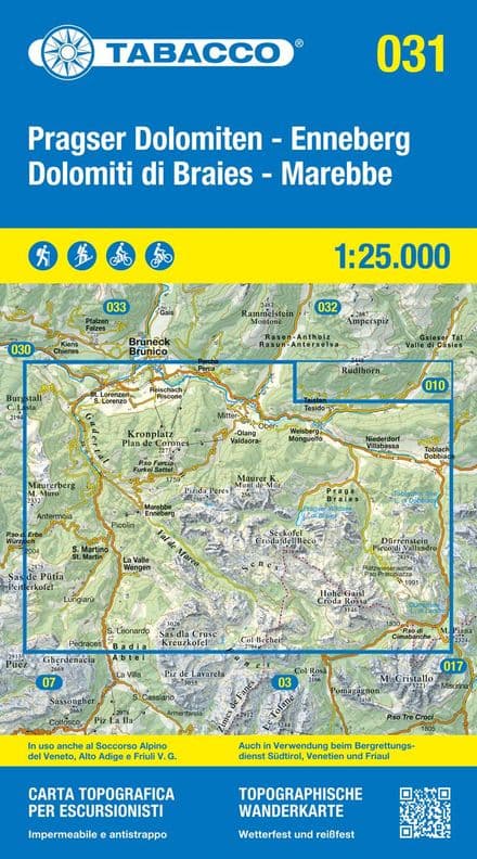 Tabacco 031 - Dolomiti di Braies-Marebbe / Pragser Dolomiten