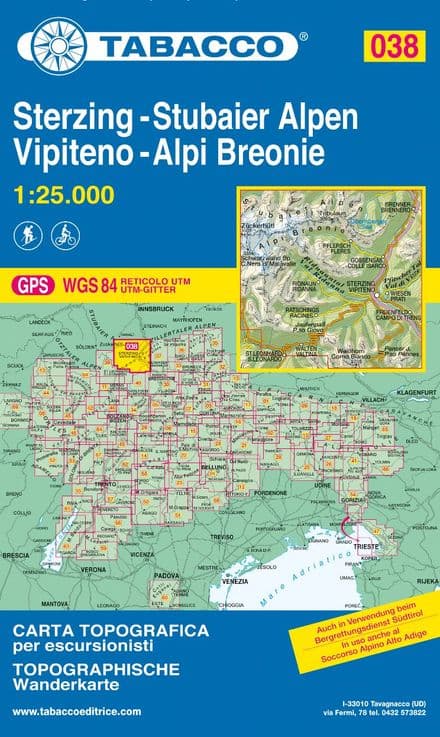 Tabacco 038 - Vipiteno - Alpi Breonie / Sterzing - Stubaier Alpen