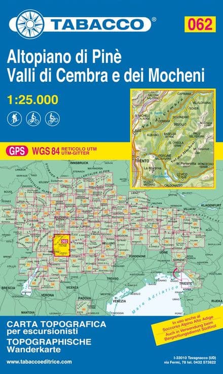 Tabacco 062 - Altopiano di Pinè / Valli di Cembra e dei Mocheni