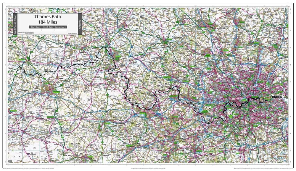 Thames Path Distance Planner Thames Path - Wall Map