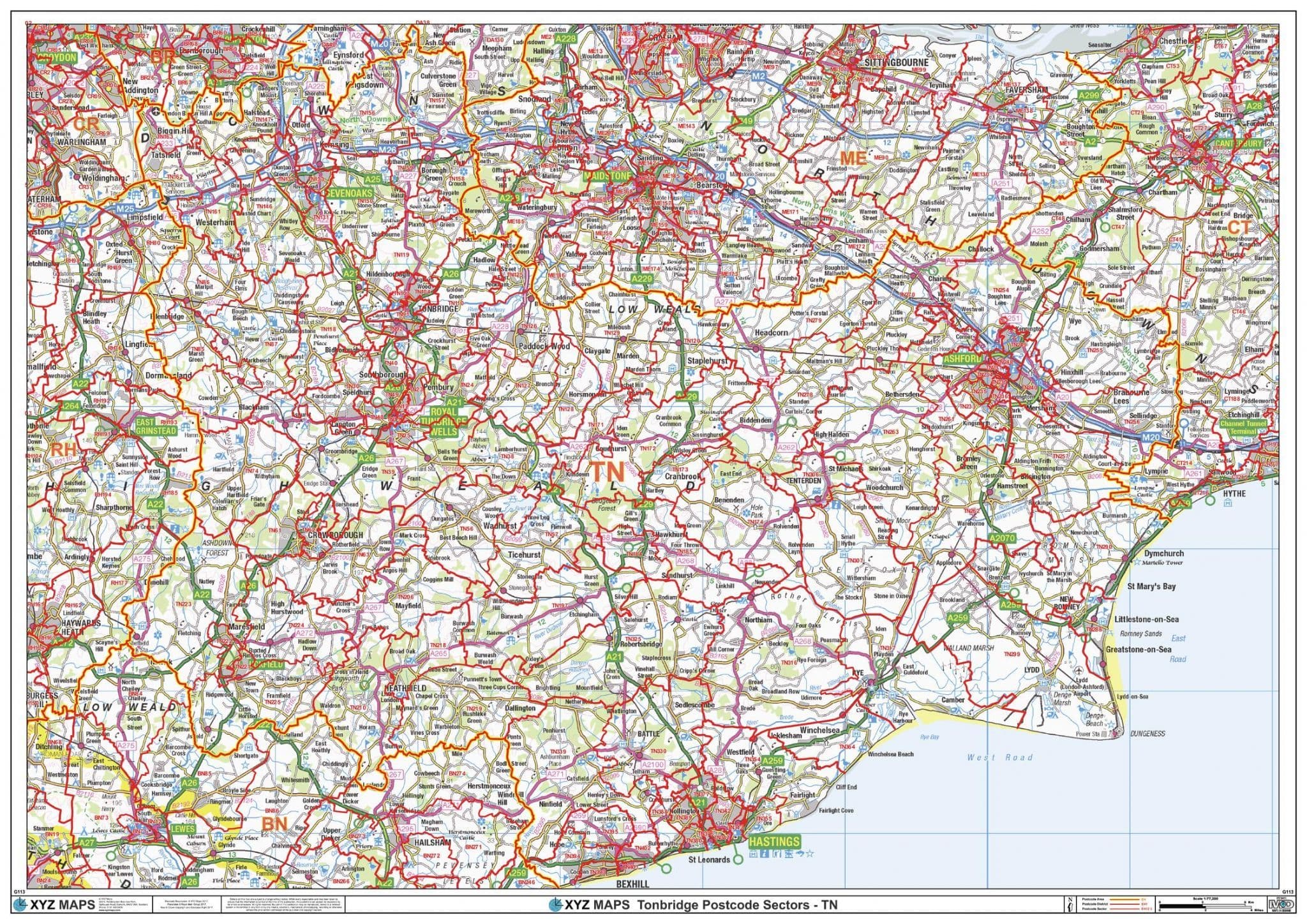 Tn Postcode Sp Maps Tonbridge - TN - Postcode Sector Wall Map