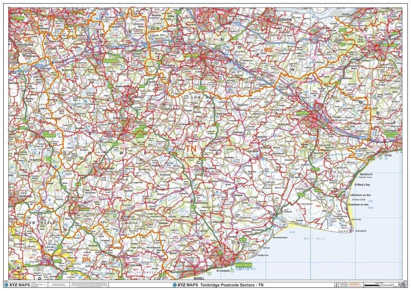 Tonbridge - TN - Postcode Sector Wall Map