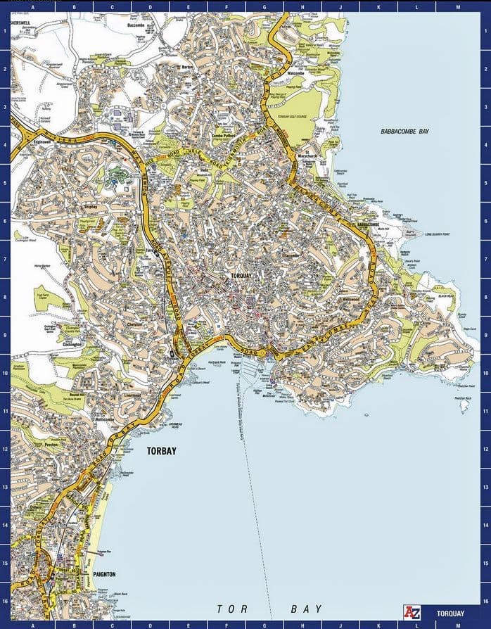 Torquay City Centre A-Z Street Wall Map