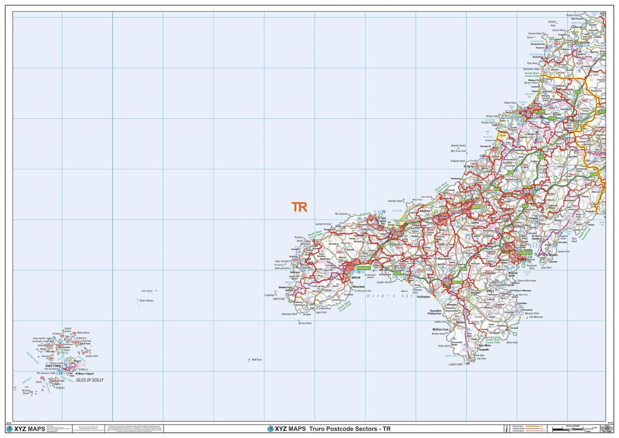 Truro - TR - Postcode Sector Wall Map