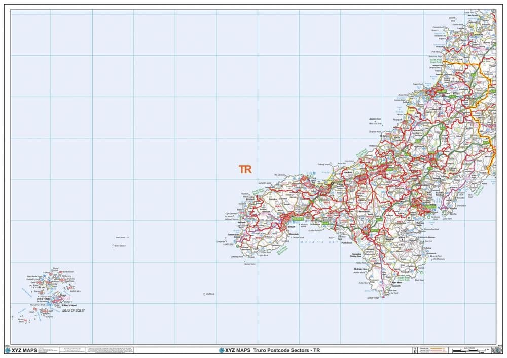 Turrella Postcode Map Truro - TR - Postcode Sector Wall Map