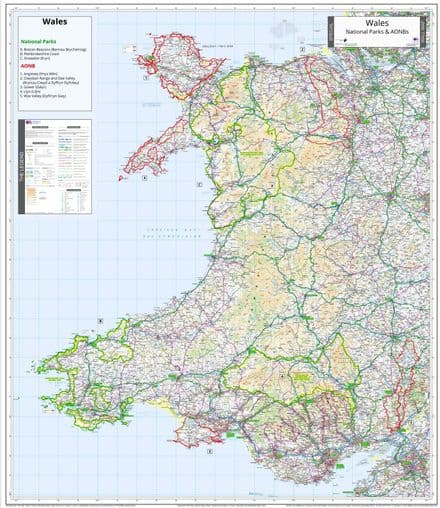 Wales - AONB & National Parks - Wall Map 2025 - 90 x 104cm