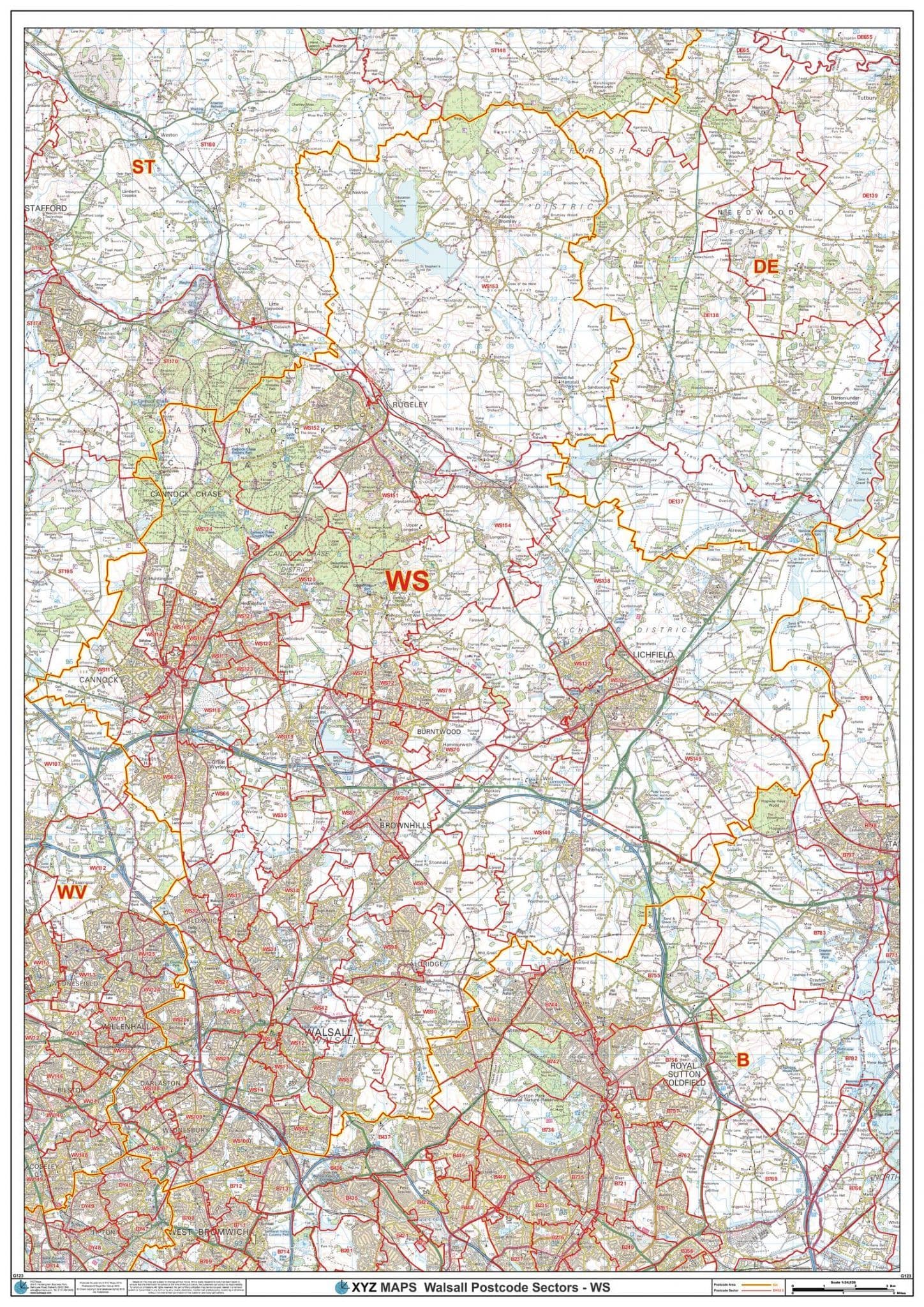 Walsall - WS - Postcode Sector Wall Map
