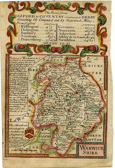 Warwickshire by Owen Bowen circa 1720 - Original Map