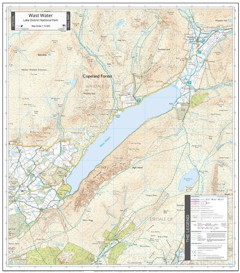 Washed Map Wast Water - Wall Map - 1 12 500 - The Map Centre Press