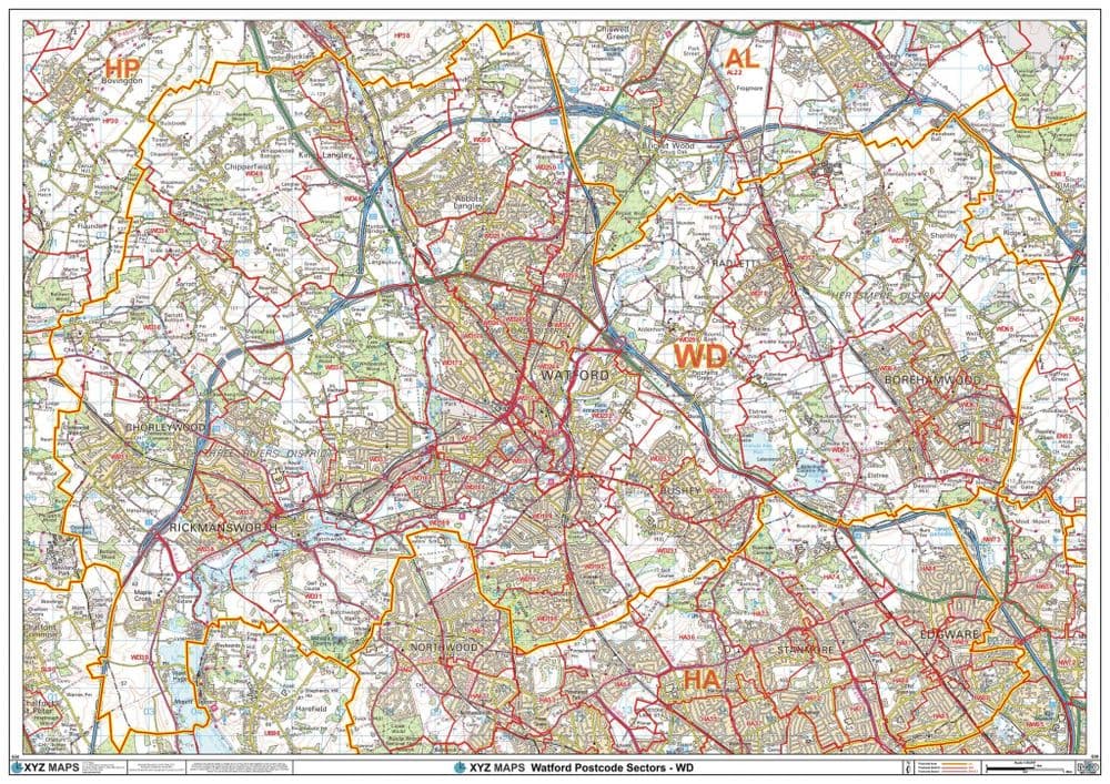 Watford - WD - Postcode Sector Wall Map