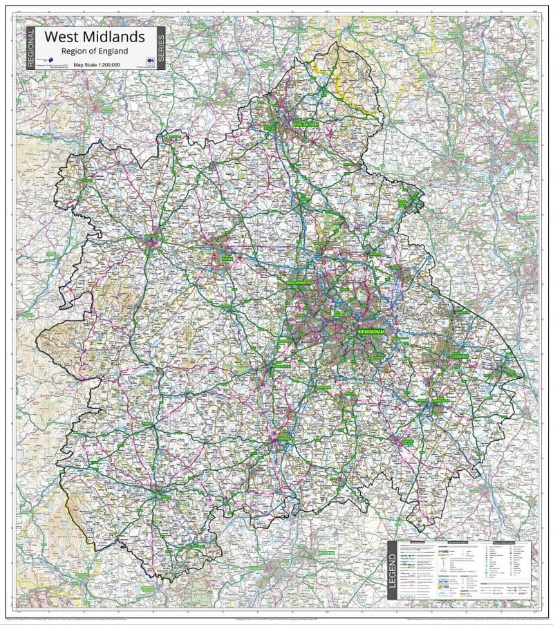 West Midlands - Region of England Wall Map