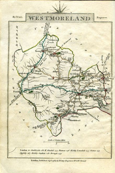 Westmoreland County Map by John Cary 1790 - Reproduction