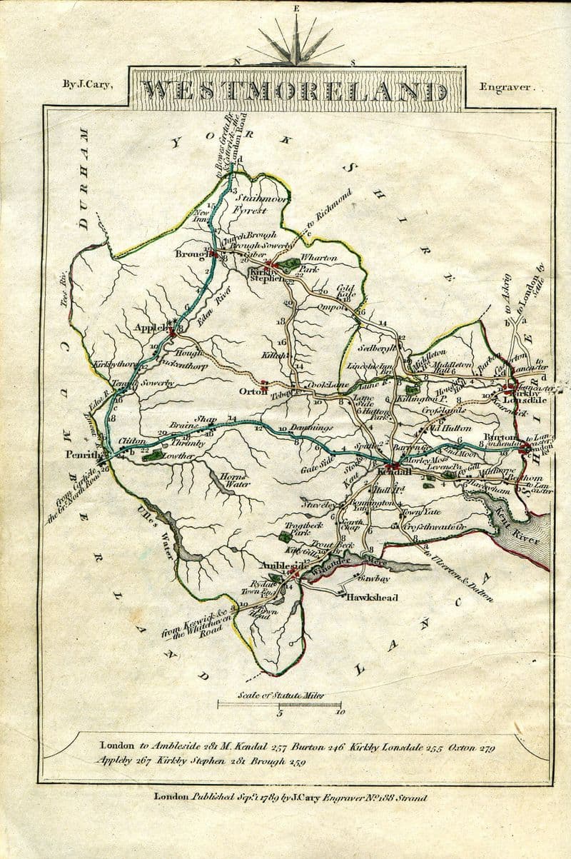 Westmoreland County Map by John Cary 1790 - Reproduction