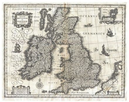 Willem Blaeu Map of the British Isles 1631 (England, Scotland, & Ireland) - Reproduction