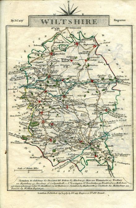 Wiltshire County Map by John Cary 1790 - Reproduction