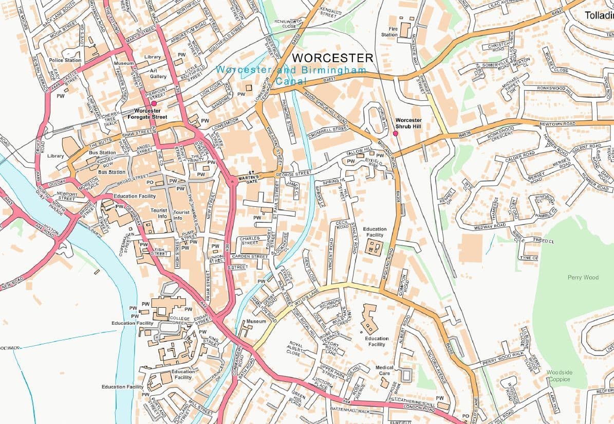 Worcester Street Map