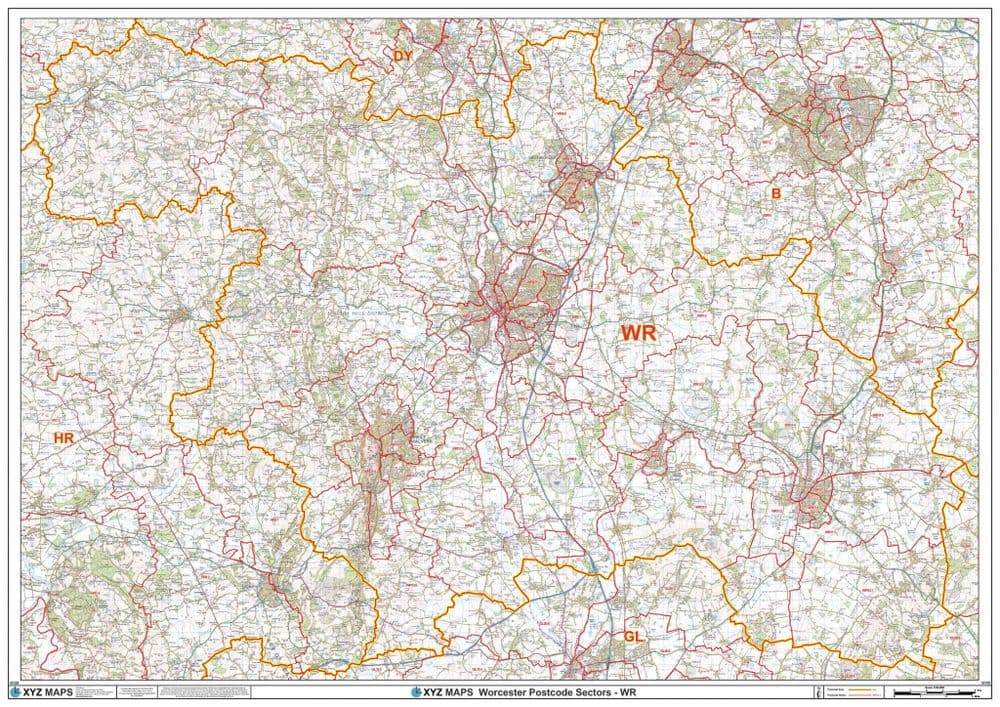 Wr3 Postcode Area Worcester - WR - Postcode Sector Wall Map