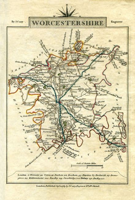 Worcestershire County Map by John Cary 1790 - Reproduction