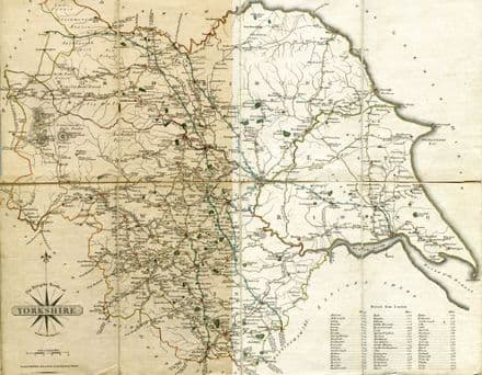 Yorkshire County Map by John Cary 1790 - Reproduction