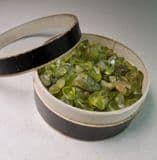 OLIVINE (PERIDOT) IN VINTAGE GLASS MUSEUM BOX - Arizona, USA