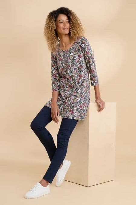 3/4 Busy Lizzy Tunic. Coastal Garden Mix