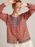 Abigail Embroidered Top. Pink Multi